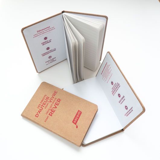 Sacem - carnet A6 rigide avec élastique - Couverture kraft -  Impression intérieure -papier velouté 90g - made in France © polygonia